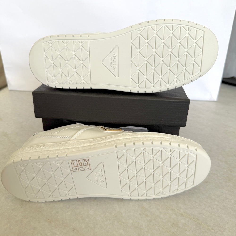 Prada 1E792M Women's Ivory Downtown Nappa Leather Sneakers shoes trainers 37.5 - Picture 10 of 16
